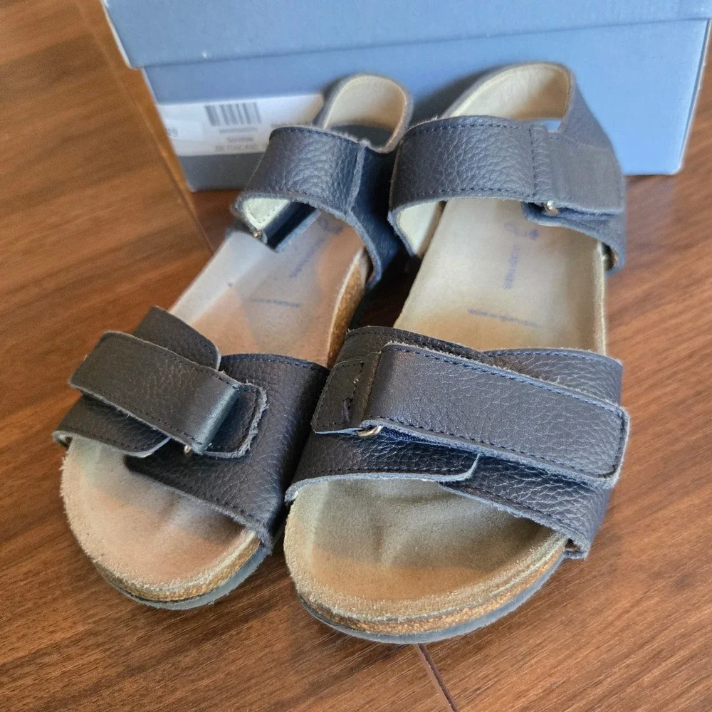 Jacadi‎ Paris Foucault Navy Blue Leather Cork Footbed Sandals Kids Size 31 EU
